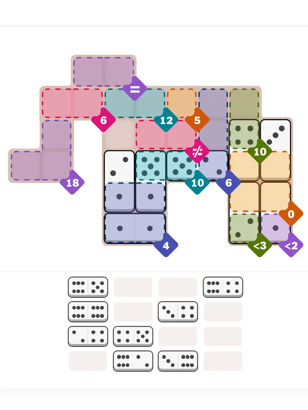 Pips hint for October 14, 2025 – hard level puzzle grid with critical first placements and strategy