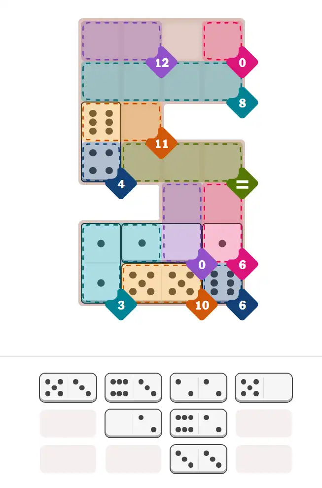 Pips hint for November 10, 2025 – hard level puzzle grid with critical first placements and strategy