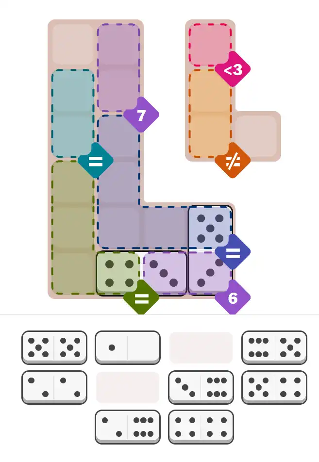 Pips hint for November 23, 2025 – hard level puzzle grid with critical first placements and strategy