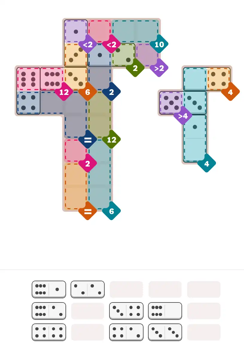 Pips hint for December 14, 2025 – hard level puzzle grid with critical first placements and strategy