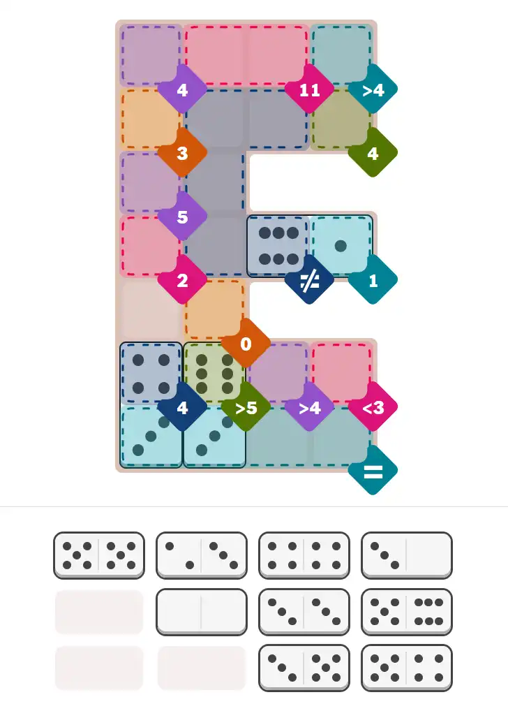 Pips hint for December 15, 2025 – hard level puzzle grid with critical first placements and strategy