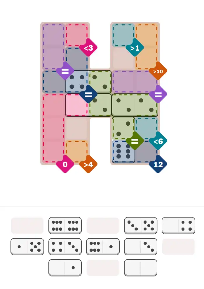 Pips hint for December 2, 2025 – hard level puzzle grid with critical first placements and strategy