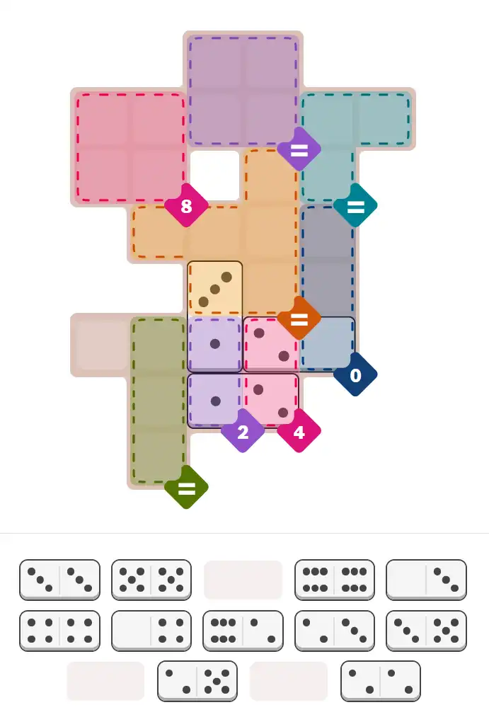 Pips hint for December 20, 2025 – hard level puzzle grid with critical first placements and strategy