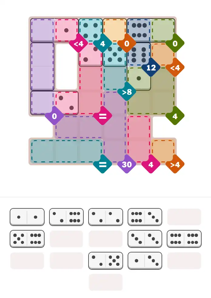 Pips hint for December 22, 2025 – hard level puzzle grid with critical first placements and strategy
