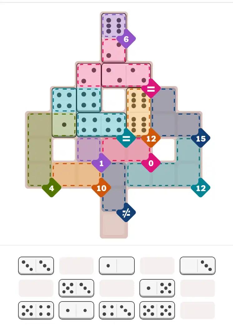 Pips hint for December 25, 2025 – hard level puzzle grid with critical first placements and strategy