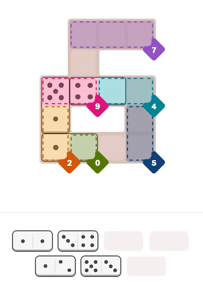 Pips hint for December 9, 2025 – medium level puzzle grid highlighting important moves and hints