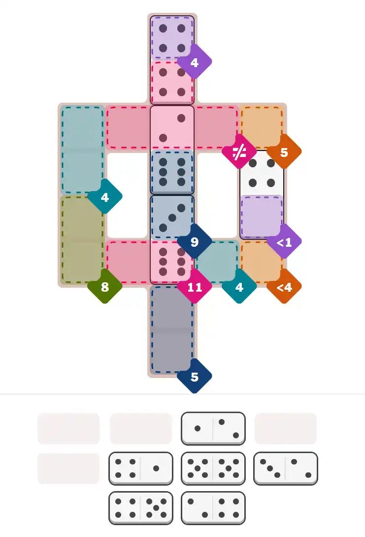 Pips hint for January 8, 2026 – hard level puzzle grid with critical first placements and strategy