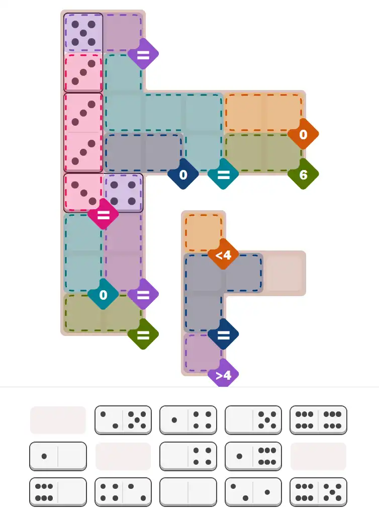 Pips hint for February 12, 2026 – hard level puzzle grid with critical first placements and strategy