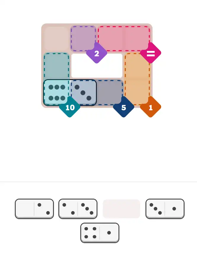 Pips hint for February 15, 2026 – easy level puzzle grid showing key first steps and strategy