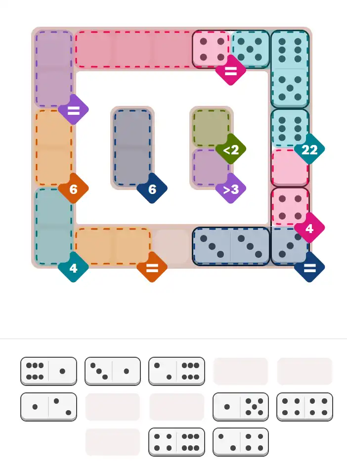 Pips hint for February 15, 2026 – hard level puzzle grid with critical first placements and strategy