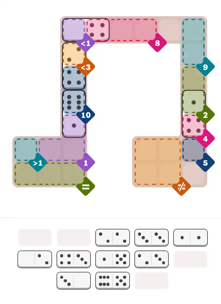 Pips hint for February 19, 2026 – hard level puzzle grid with critical first placements and strategy