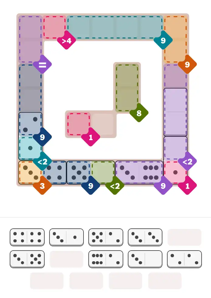 Pips hint for February 2, 2026 – hard level puzzle grid with critical first placements and strategy