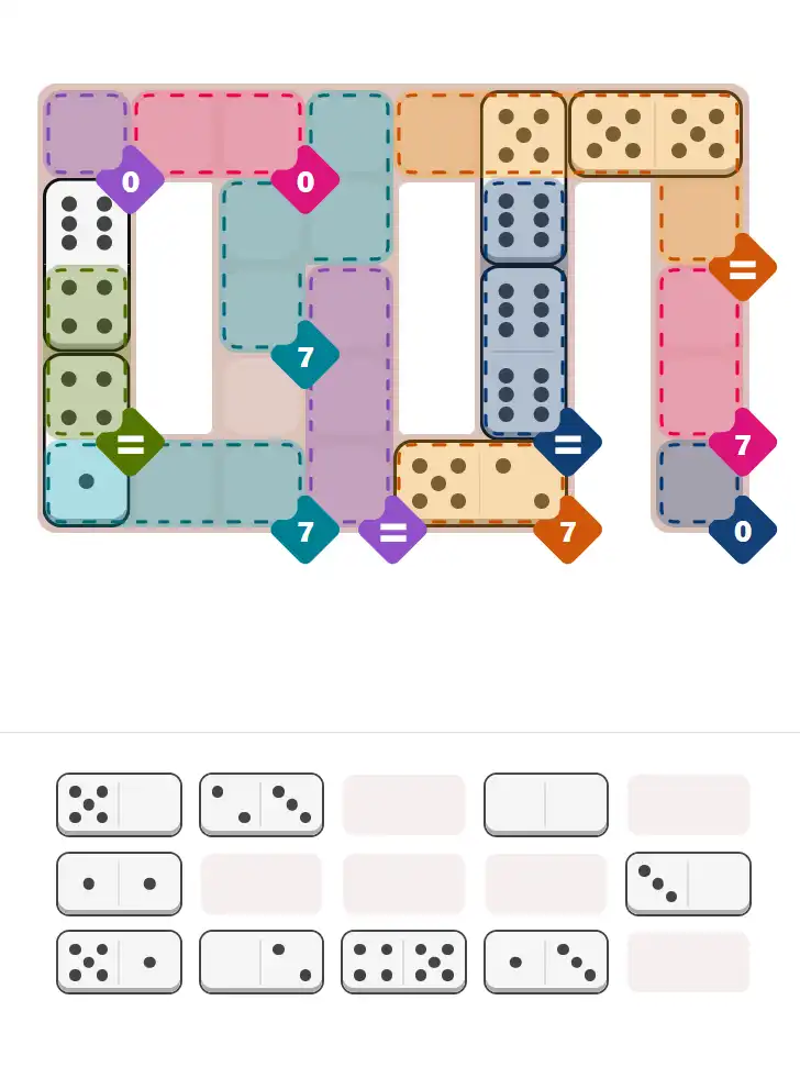 Pips hint for February 21, 2026 – hard level puzzle grid with critical first placements and strategy