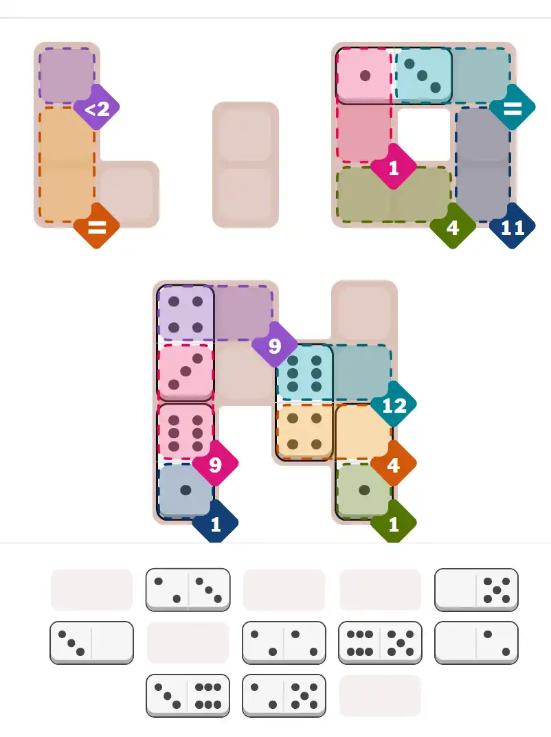 Pips hint for February 22, 2026 – hard level puzzle grid with critical first placements and strategy