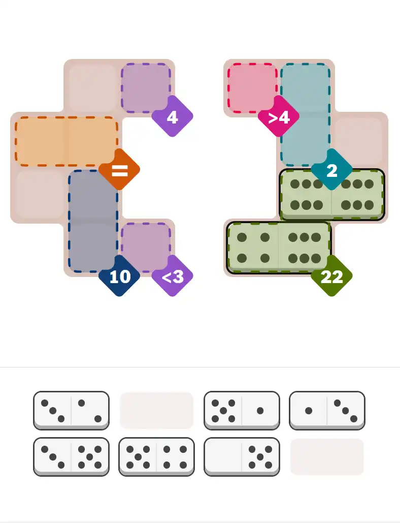 Pips hint for February 22, 2026 – medium level puzzle grid highlighting important moves and hints