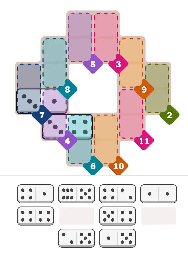 Pips hint for February 7, 2026 – hard level puzzle grid with critical first placements and strategy