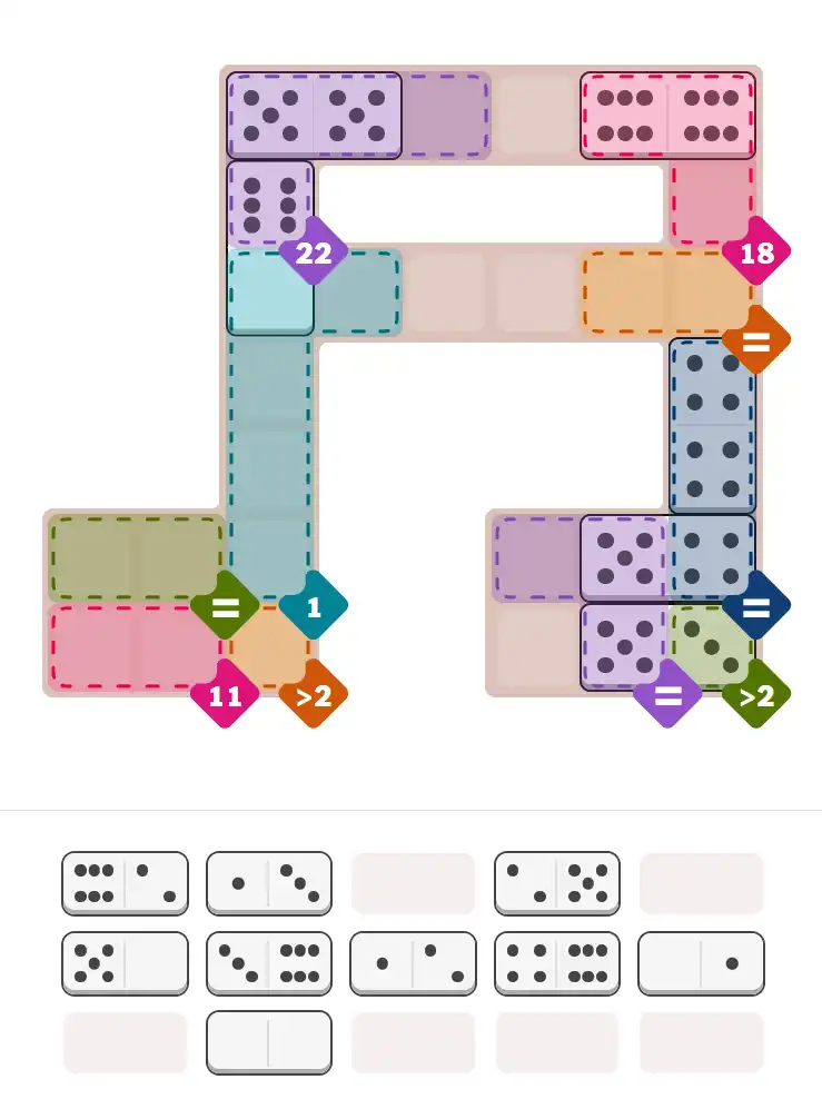 Pips hint for February 8, 2026 – hard level puzzle grid with critical first placements and strategy