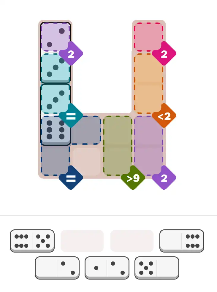 Pips hint for February 9, 2026 – medium level puzzle grid highlighting important moves and hints