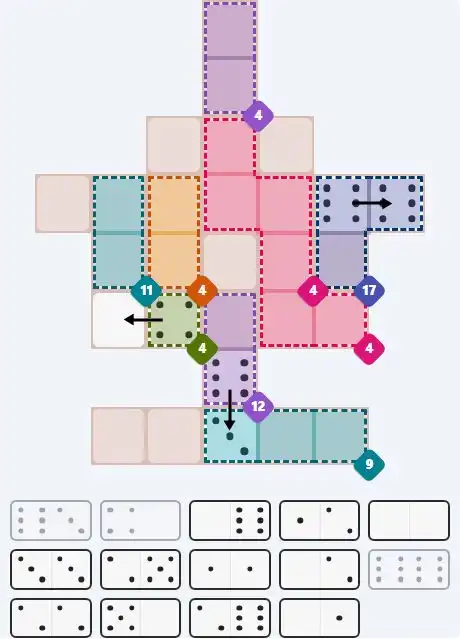 Pips hint for February 23, 2026 – hard level puzzle grid with critical first placements and strategy