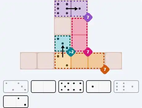 Pips hint for February 23, 2026 – medium level puzzle grid highlighting important moves and hints