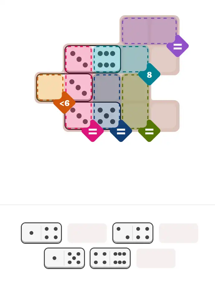 Pips hint for March 6, 2026 – medium level puzzle grid highlighting important moves and hints