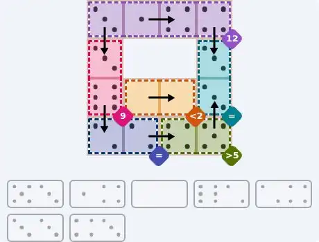 NYT Pips May 12, 2026 medium puzzle full solution grid with completed hints