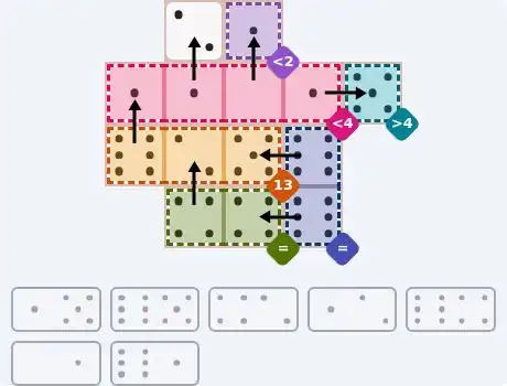 NYT Pips May 13, 2026 medium puzzle full solution grid with completed hints
