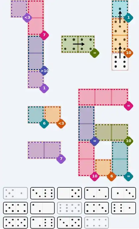 Pips hint for May 14, 2026 – hard level puzzle grid with critical first placements and strategy