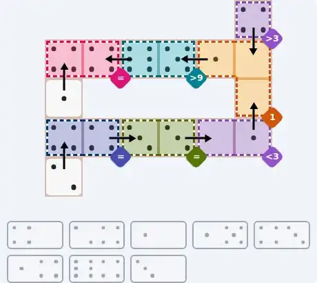 NYT Pips May 9, 2026 medium puzzle full solution grid with completed hints