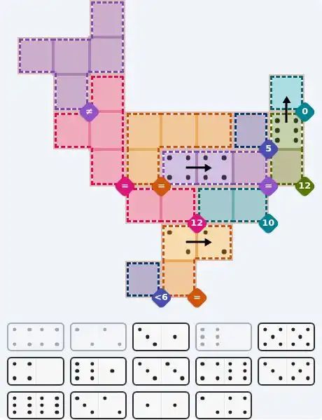 Pips hint for June 22, 2026 – hard level puzzle grid with critical first placements and strategy