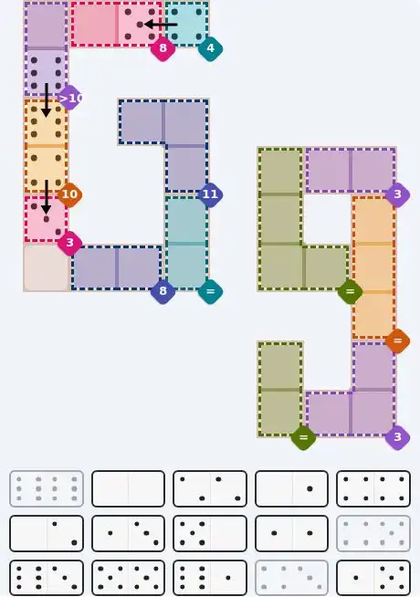 Pips hint for July 10, 2026 – hard level puzzle grid with critical first placements and strategy