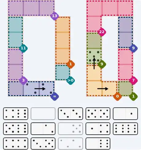 Pips hint for July 23, 2026 – hard level puzzle grid with critical first placements and strategy
