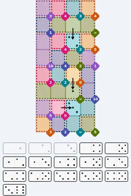 Pips hint for July 30, 2026 – hard level puzzle grid with critical first placements and strategy