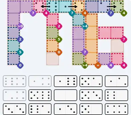 Pips hint for July 4, 2026 – hard level puzzle grid with critical first placements and strategy