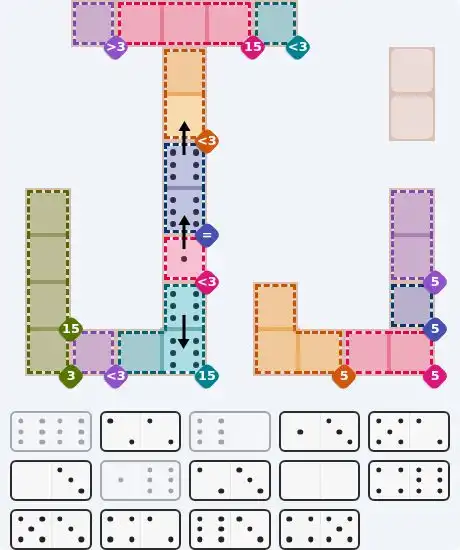 Pips hint for August 13, 2026 – hard level puzzle grid with critical first placements and strategy