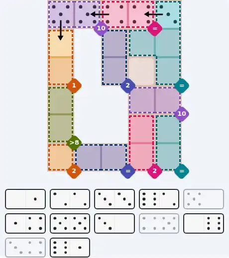 Pips hint for August 24, 2026 – hard level puzzle grid with critical first placements and strategy