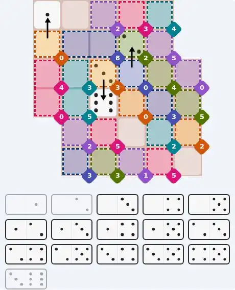 Pips hint for November 1, 2026 – hard level puzzle grid with critical first placements and strategy