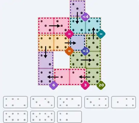 NYT Pips October 15, 2026 medium puzzle full solution grid with completed hints