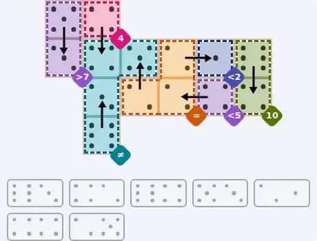 NYT Pips October 18, 2026 medium puzzle full solution grid with completed hints